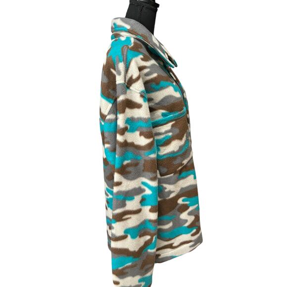 BP. Men's Print Polar Fleece Snap-up Shirt Sz M Long Sleeves Oversized Overshirt - Picture 5 of 9